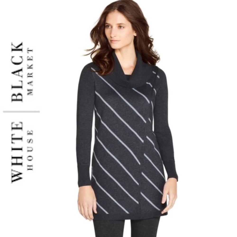 White House Black Market Gray Striped Cowl Neck Sweater